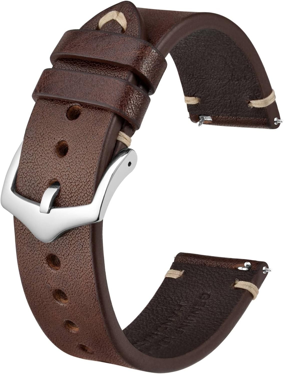 Hand-Stitched Leather Strap Compatible with 18mm 20mm Quick Release