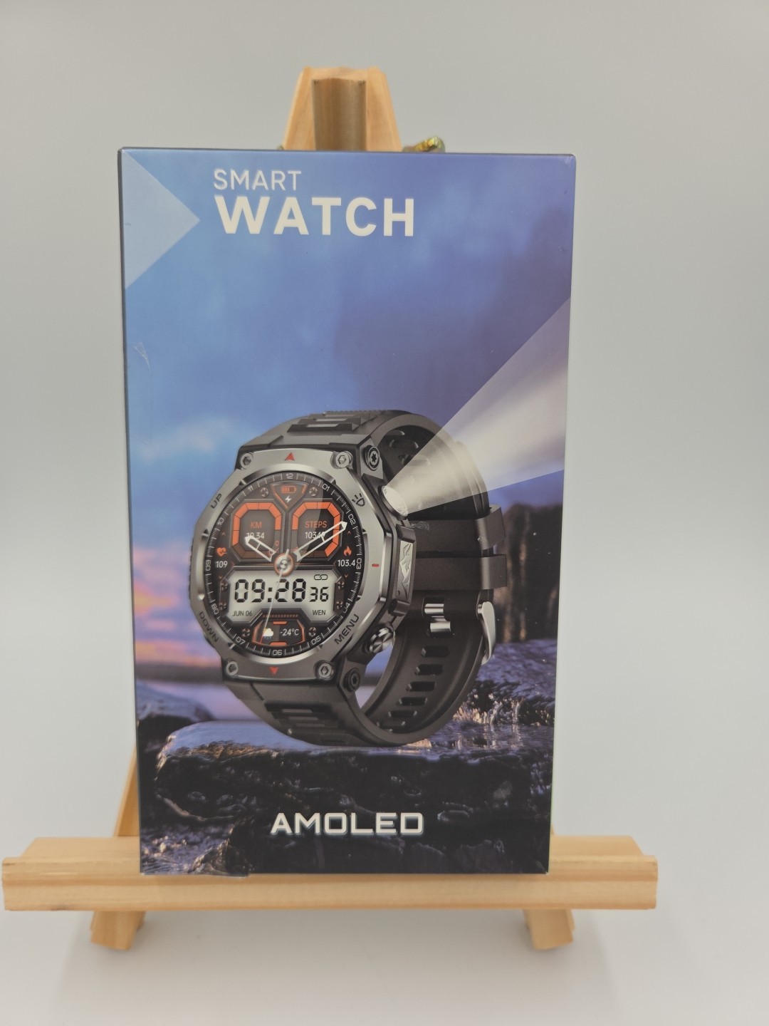 Amoled Smart Watch For Men Black Band Silver Face