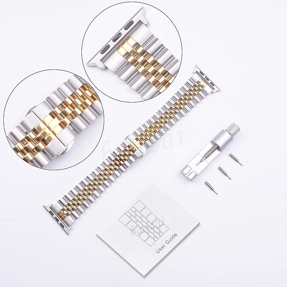 Stainless Steel Strap for Apple Watch Series 11-1 42mm 41mm 40mm 38mm, Silver/Go