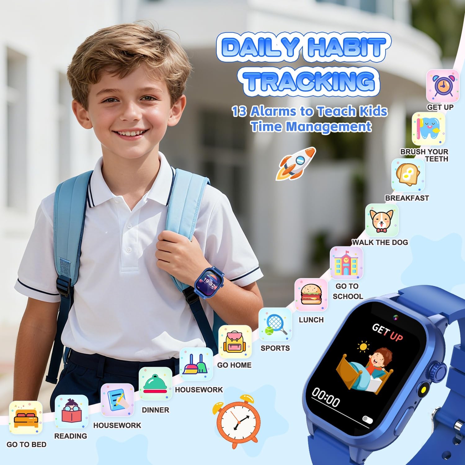 MOFGDNI Smart Watch for Kids with 39 Games, Built-in Camera, Video Recorder, Ala