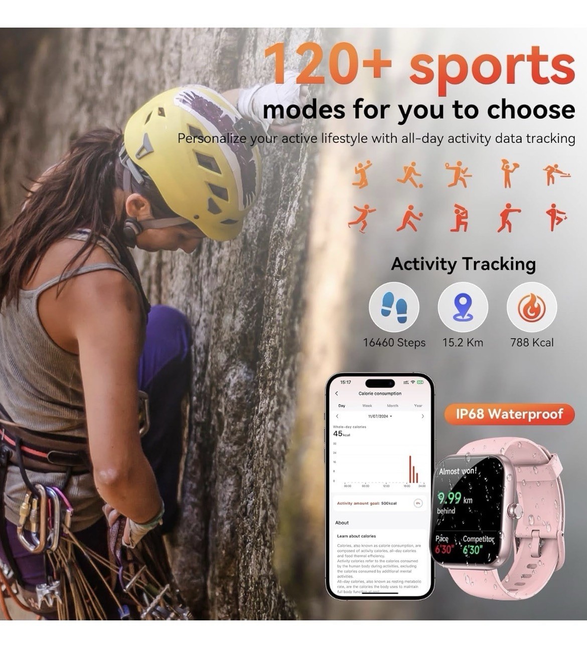 SENBONO Smart Watch Alexa BT Calls 1.83″ HD 120 Sport Modes Health Track -PINK