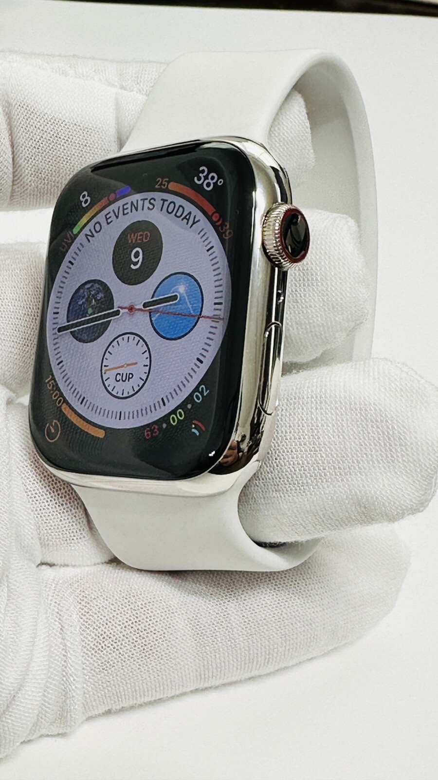 Custom WHITE Gold Plated 45MM Apple Watch SERIES 7 White Sport Band