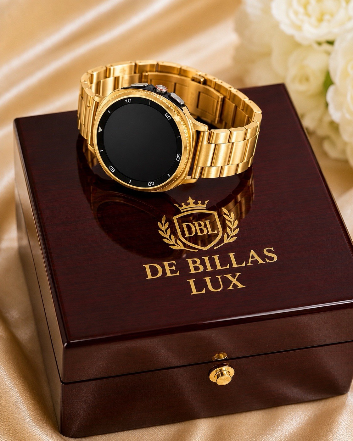 Custom 24k Gold Plated Samsung Galaxy Watch 8 Classic Gold Band GPS LTE 46mm Box