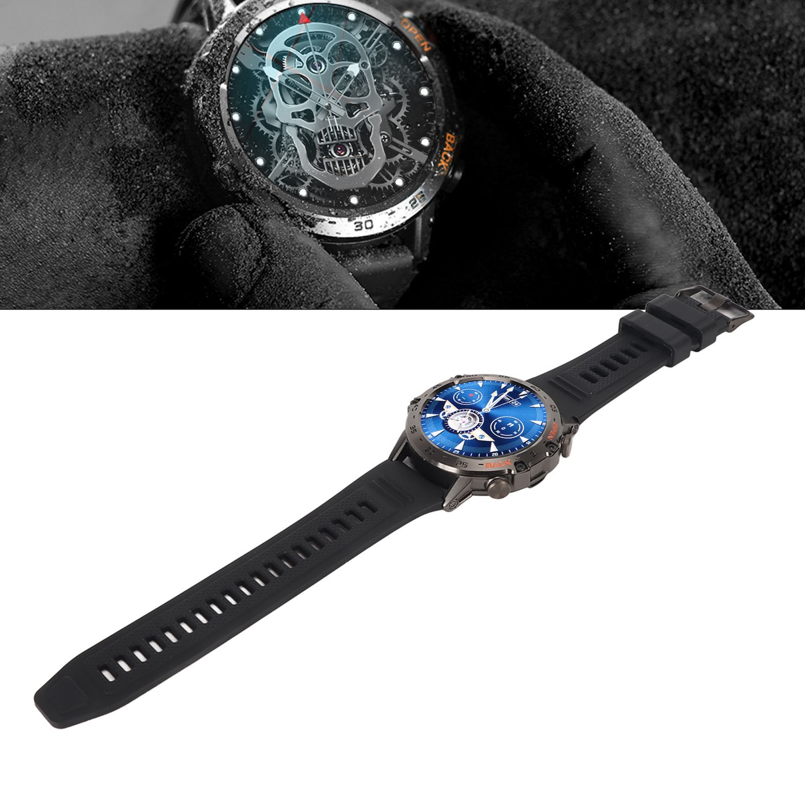 Black Outdoor Smartwatch With Speaker Waterproof Dustproof LCD Bluetooth