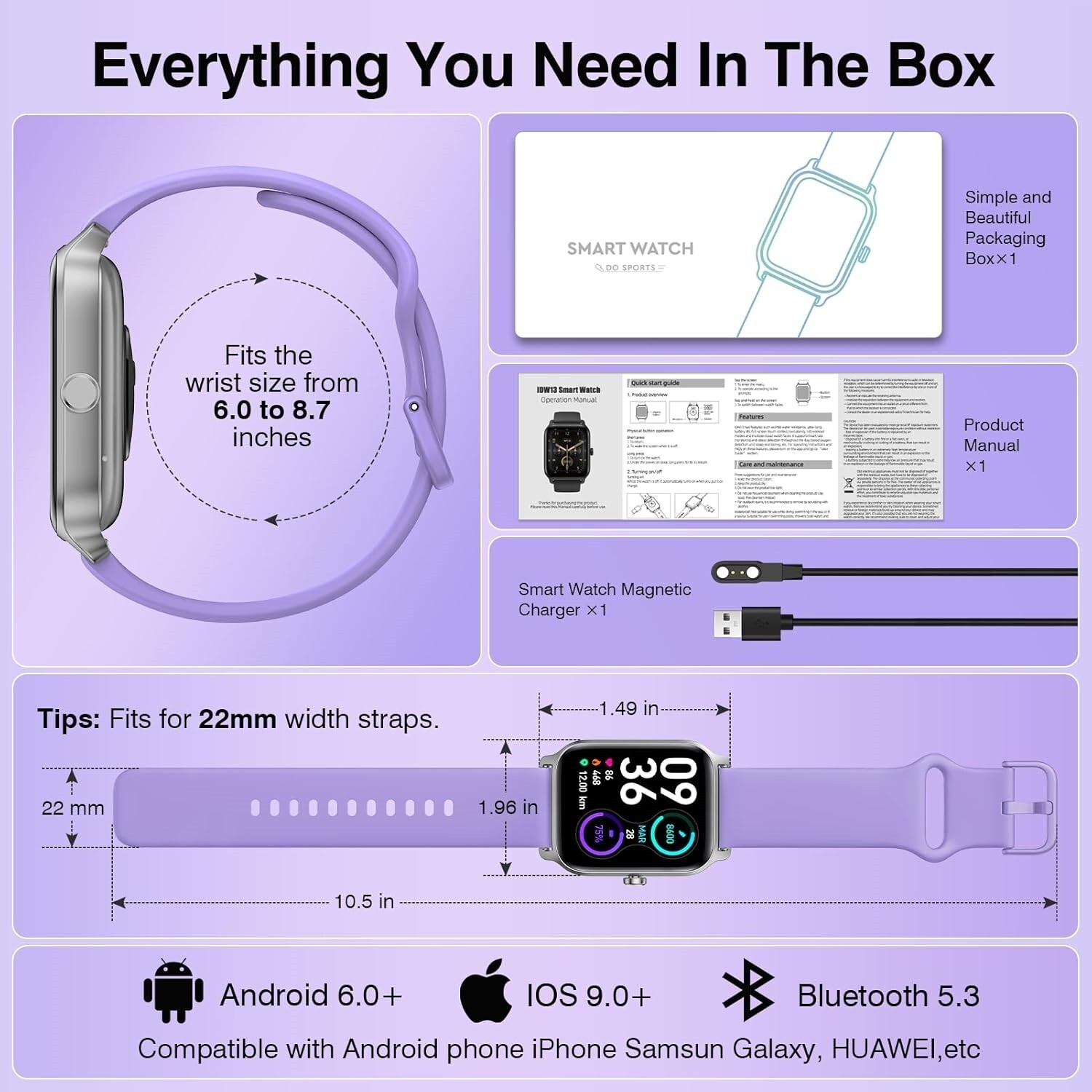 Reloj Inteligente Bluetooth De Mujer Para iPhone Android Glicina Pantalla Táctil