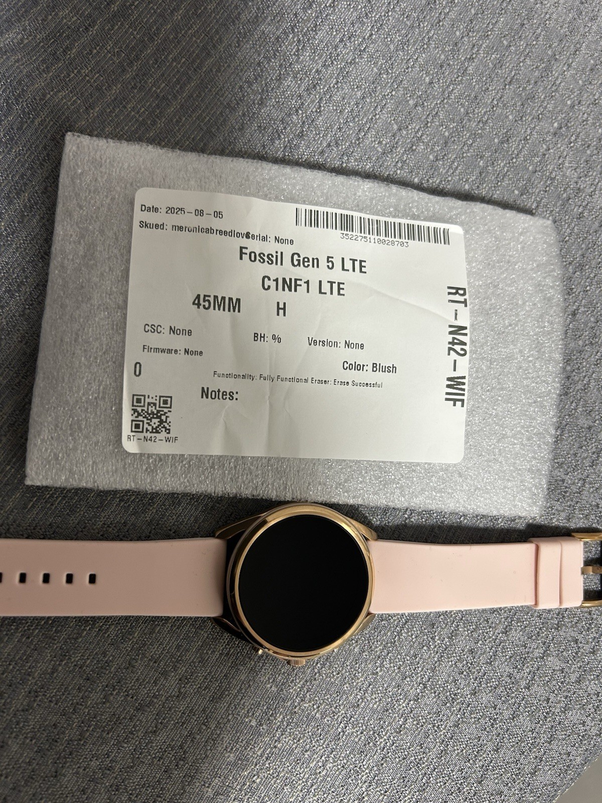 Fossil Gen 5 LTE Smart Watch 45mm Blush Silicone Band Wear OS Metal Case