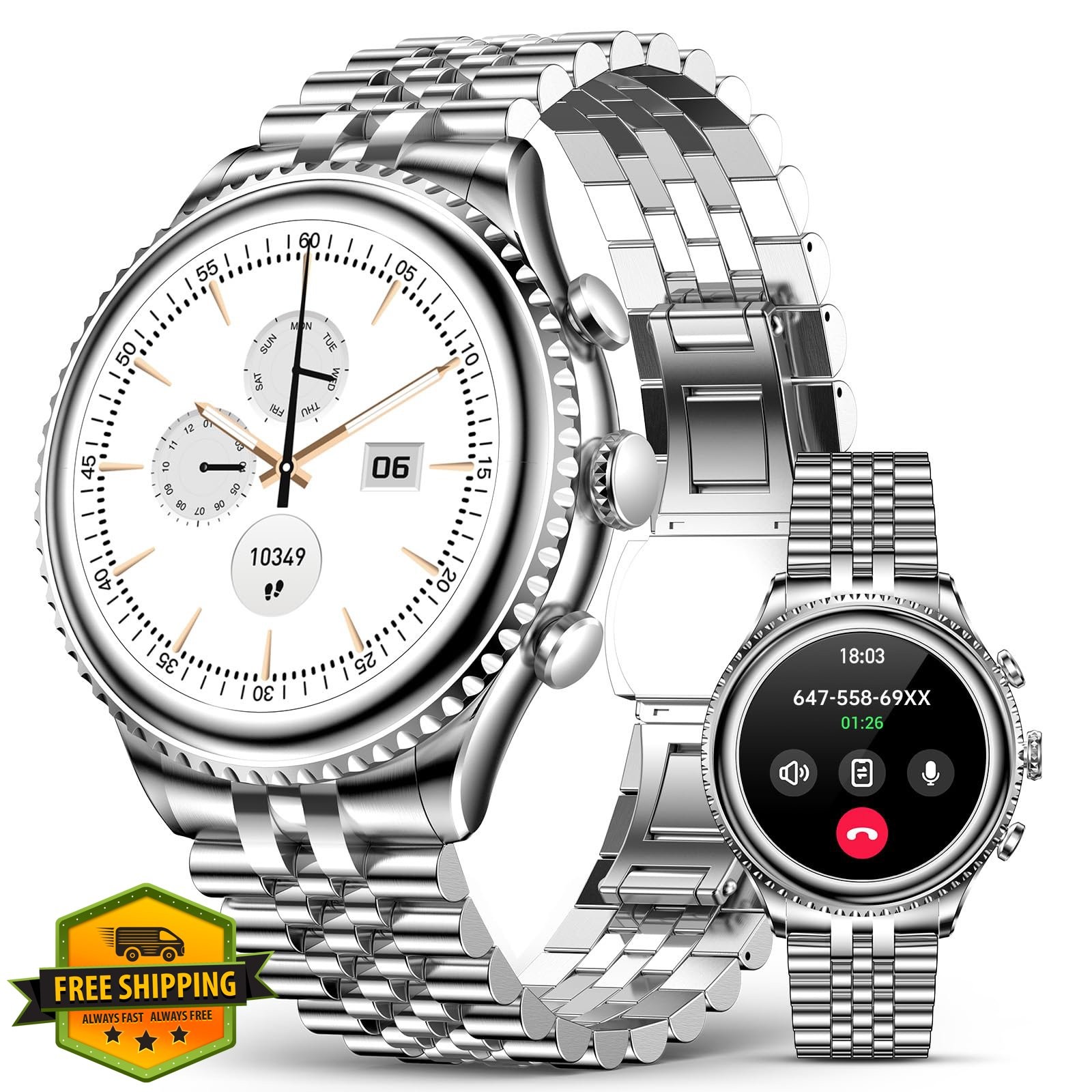 SOUYIE Smartwatch Men iPhone Android 1.32″ AMOLED HD Luxury Heart Rate BP