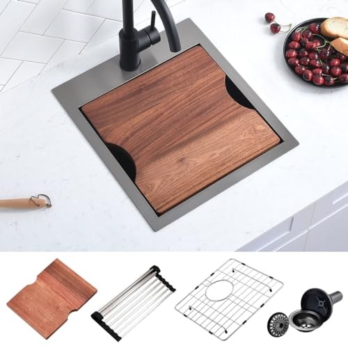 15 Drop In Black Kitchen Bar Sink, Scamall 15X17X9 Inches To