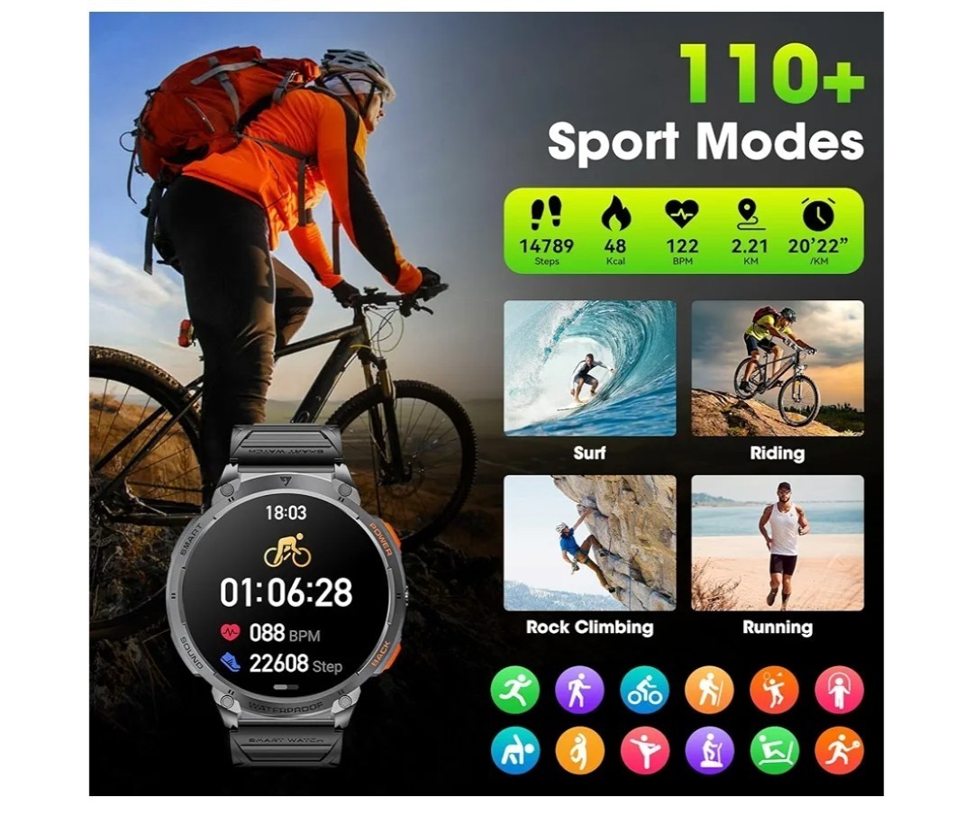 Military Smart Watches for Men, 1.85″ HD Large Screen Smart Watch, Flashlight/73