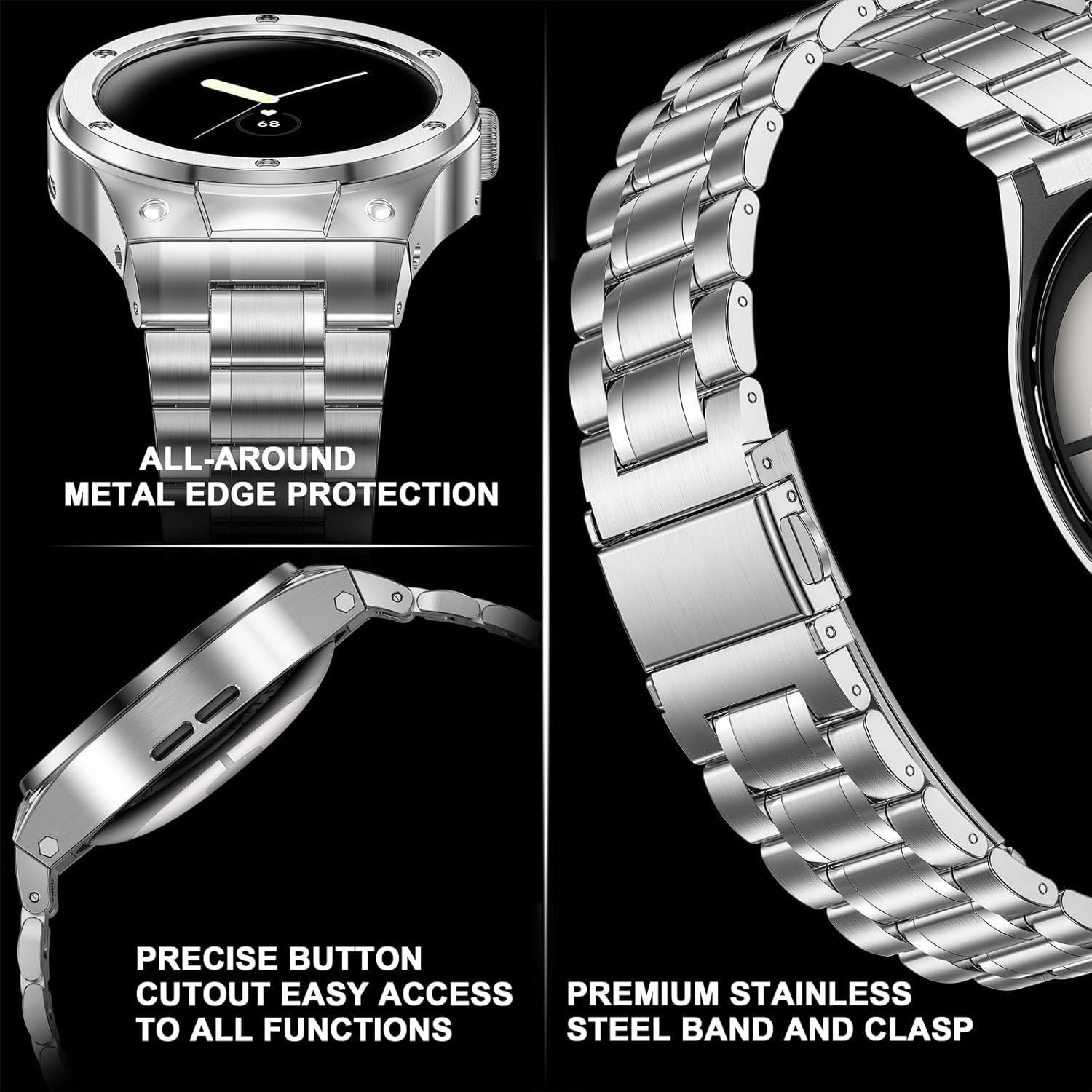 Stainless Steel Case and Bands for Google Pixel Watch 1/2 41mm, Metal Strap Bump