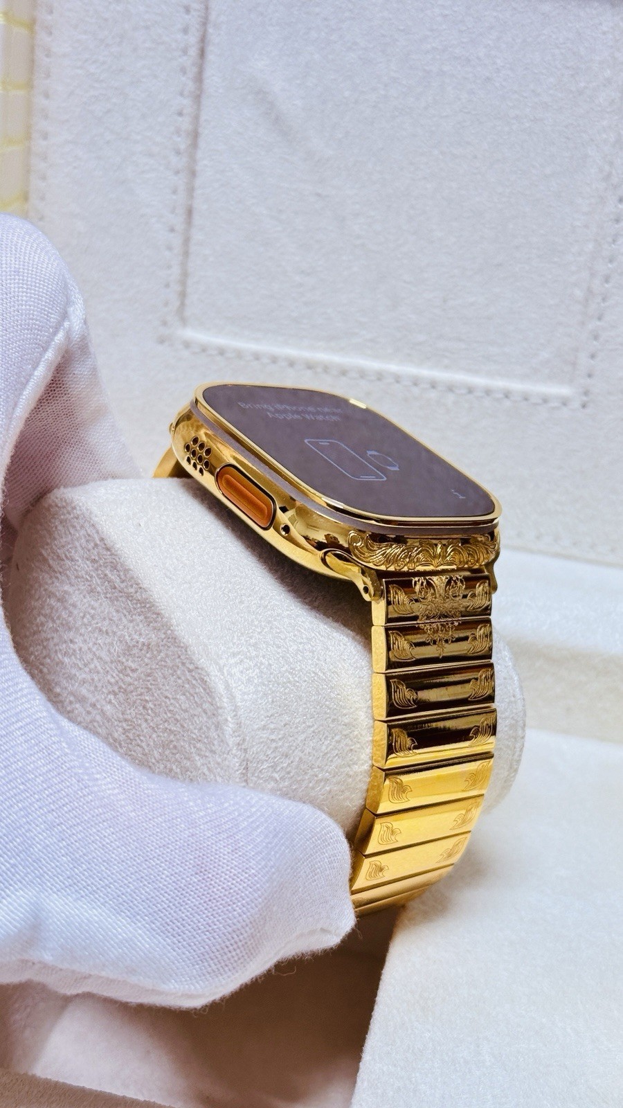 Custom 24k Gold Plated Apple Watch ULTRA 3 49mm Polished Engraved Link Band