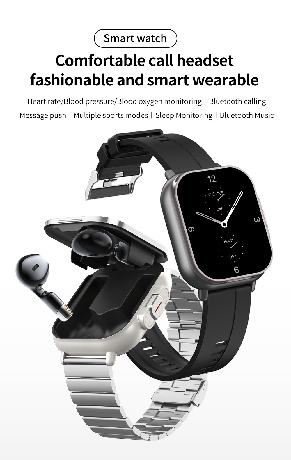 Wireless Headphones Bluetooth Smart Watch Touch Screen Bluetooth Call Bracelet