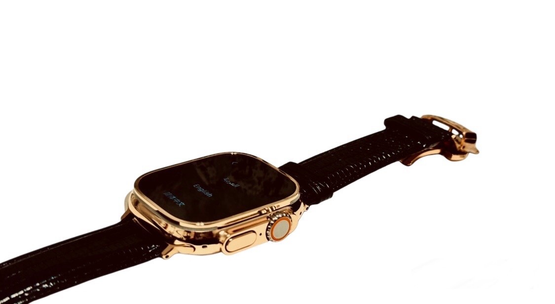 24k ROSE Gold Plated Apple Watch ULTRA 3 49mm Black Leather Band CUSTOM