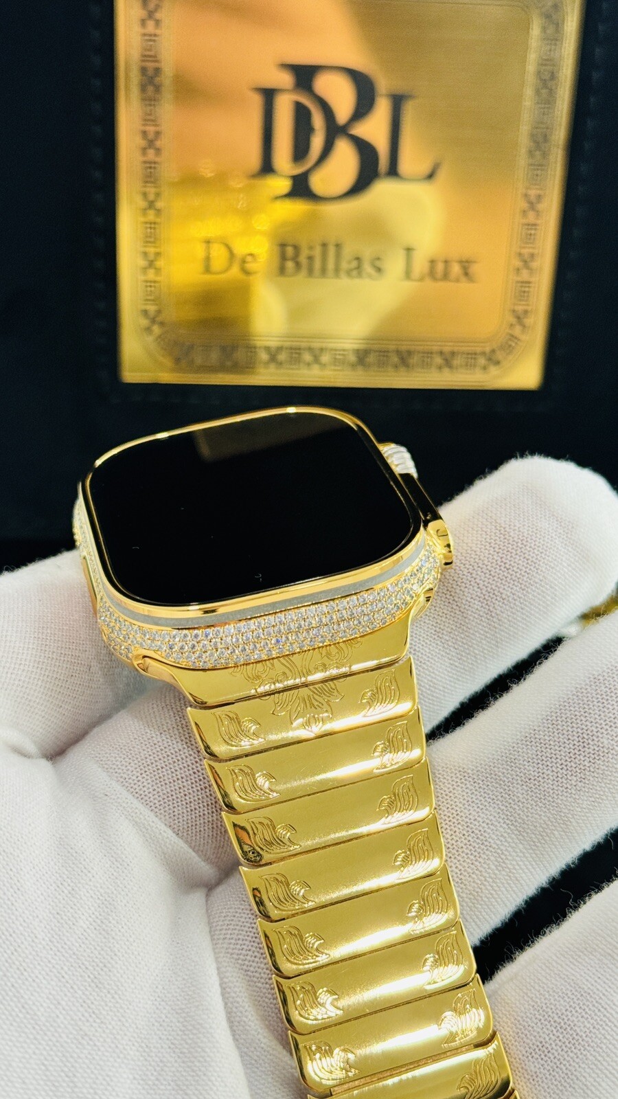 24k Gold Plated Apple Watch ULTRA 3 49mm Zircon Diamonds Engraved 24k Gold Band