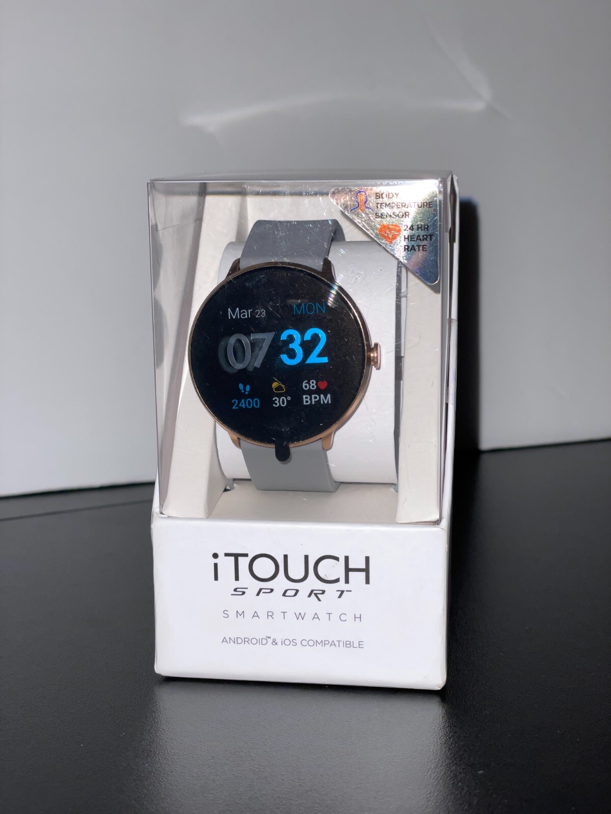 iTouch Sport Smartwatch 43mm Rose Gold +Gray Strap Android iOS