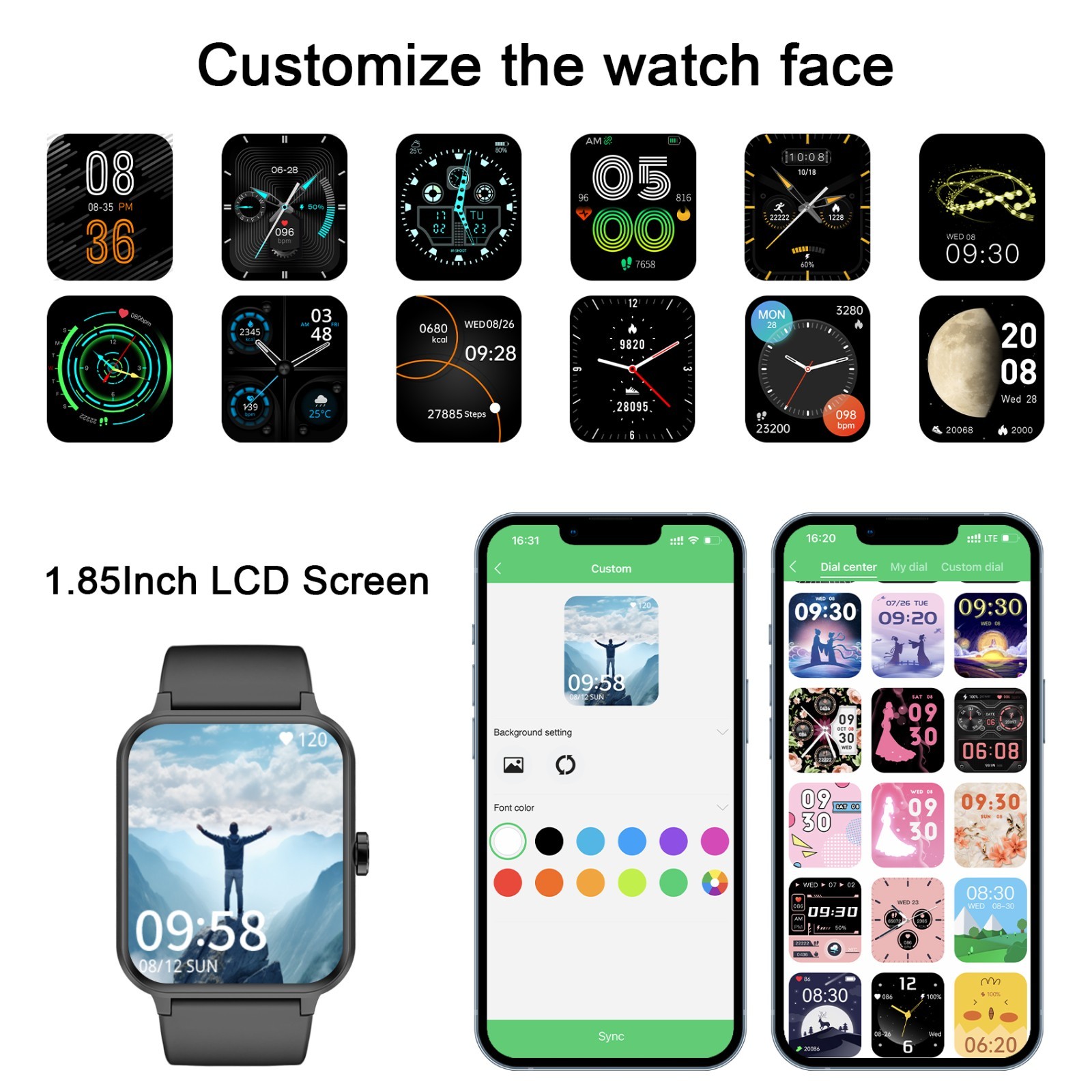 Smartwatch for Men/Women Bluetooth Compatible w/ iPhone Samsung Android Black