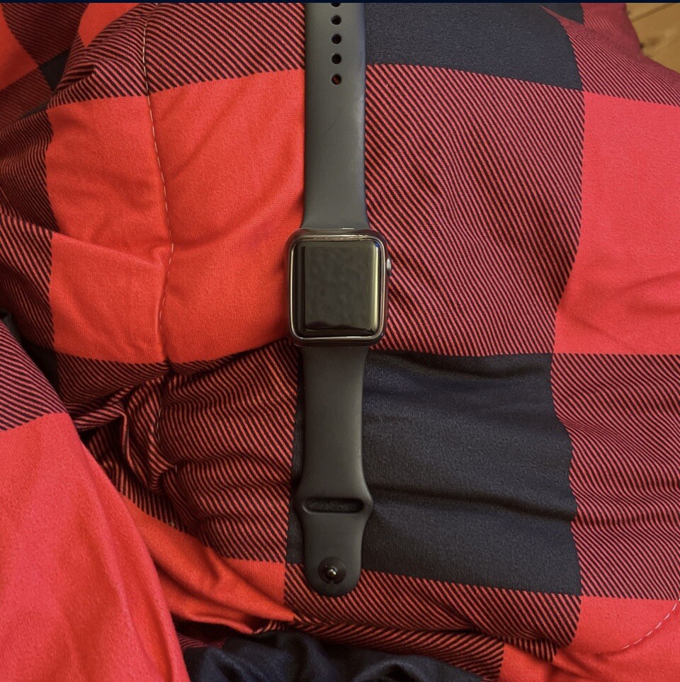 Apple Watch Series 3 38mm Space Gray Aluminum Case with Black Sport Band…