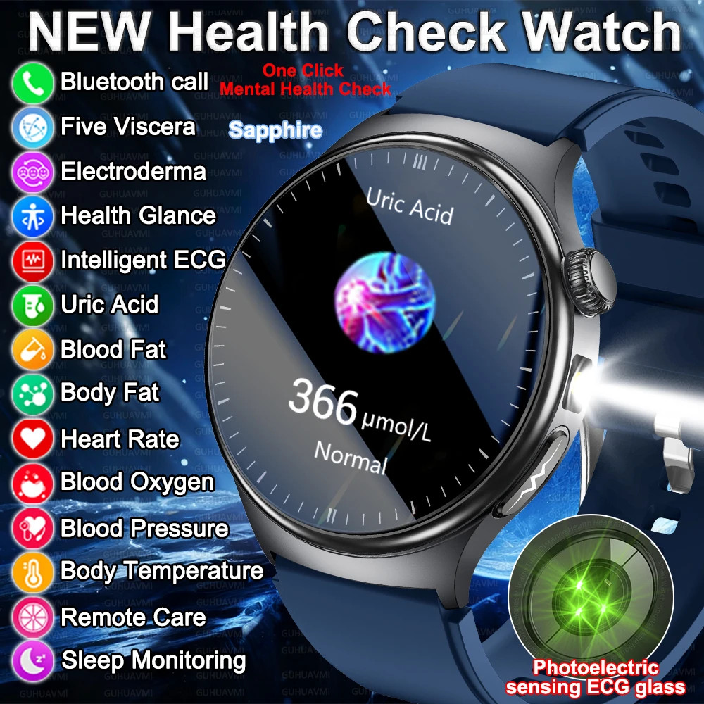 New Upgraded Heart Health Check Smart Watch Uric Acid Five Organ Examination Blo