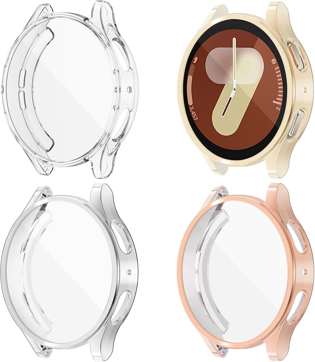 4 Pack Silicone Bumper Case For Samsung Galaxy Watch 7 40mm Clear Silver Rosegol