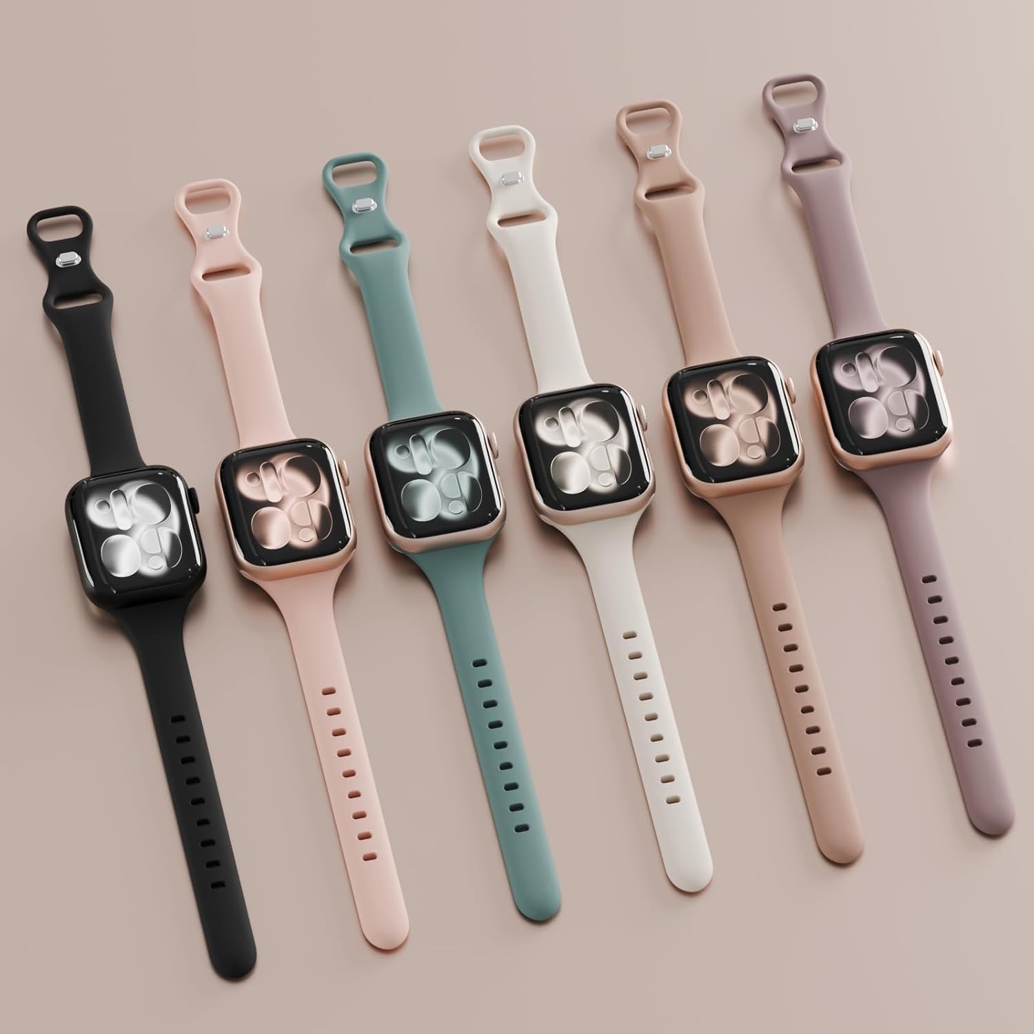 6 Pack Slim Soft Silicone Bands for Apple Watch Series 11 38mm 40mm 41mm 42mm