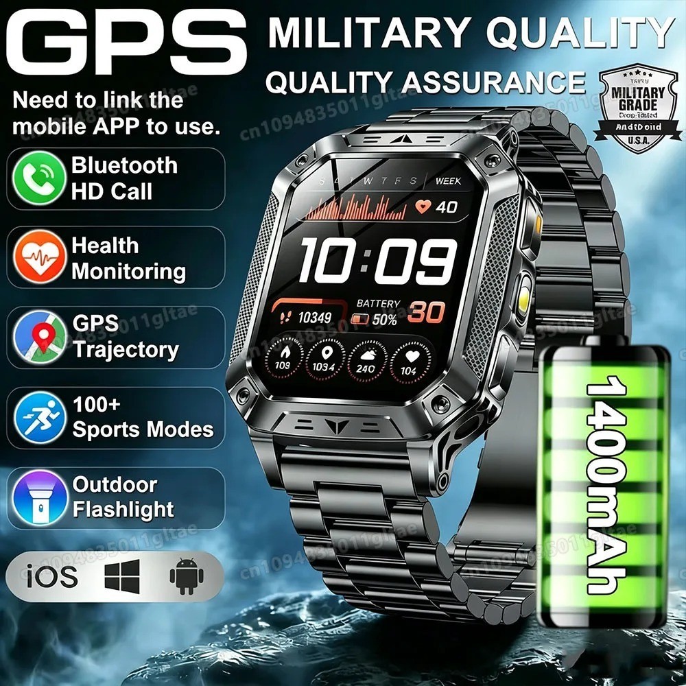 Military Smart Watch for Men(Call Receive/Dial)Rugged Tactical Fitness Tracker