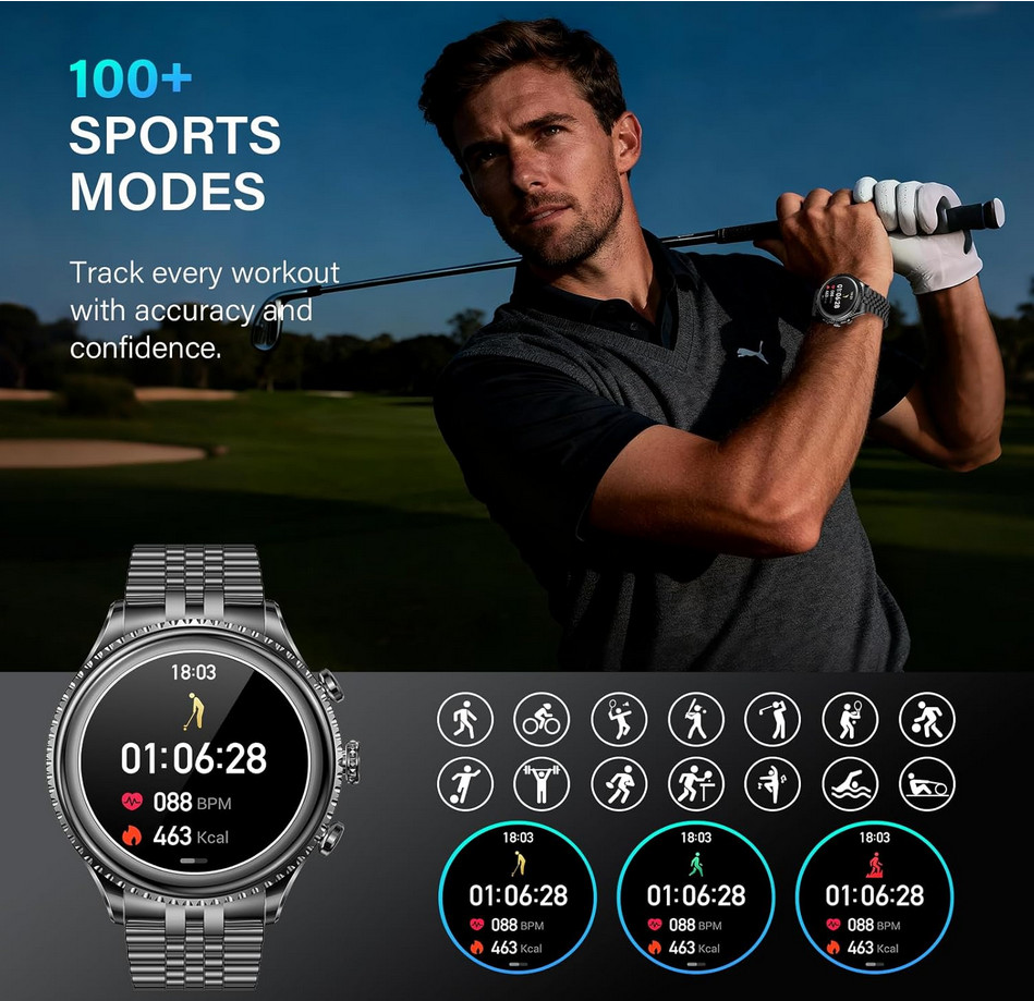 2026 Rotating Bezel Smart Watch for Men with Bluetooth Call, Heart Rate, Blood P