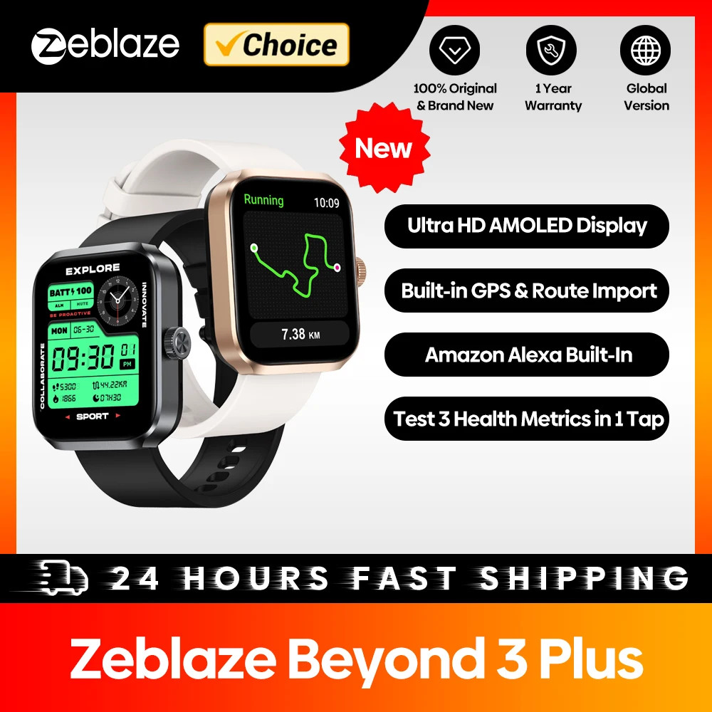 New Zeblaze Beyond 3 Plus GPS Smart Watch 1.78 AMOLED Display Built in Alexa
