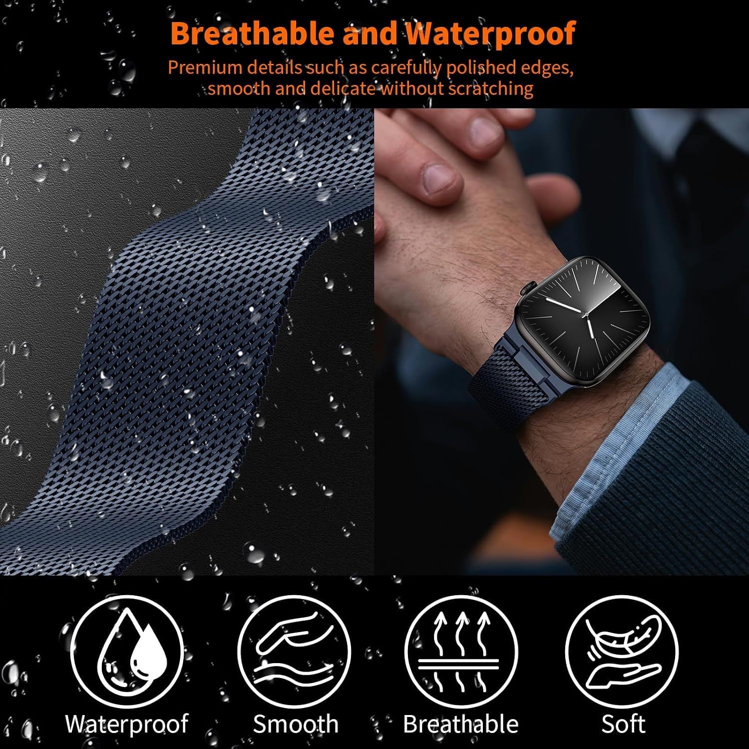 Only Case For Apple Watch 49mm 46mm 45mm 44mm Metal Milanese Loop Dark Blue