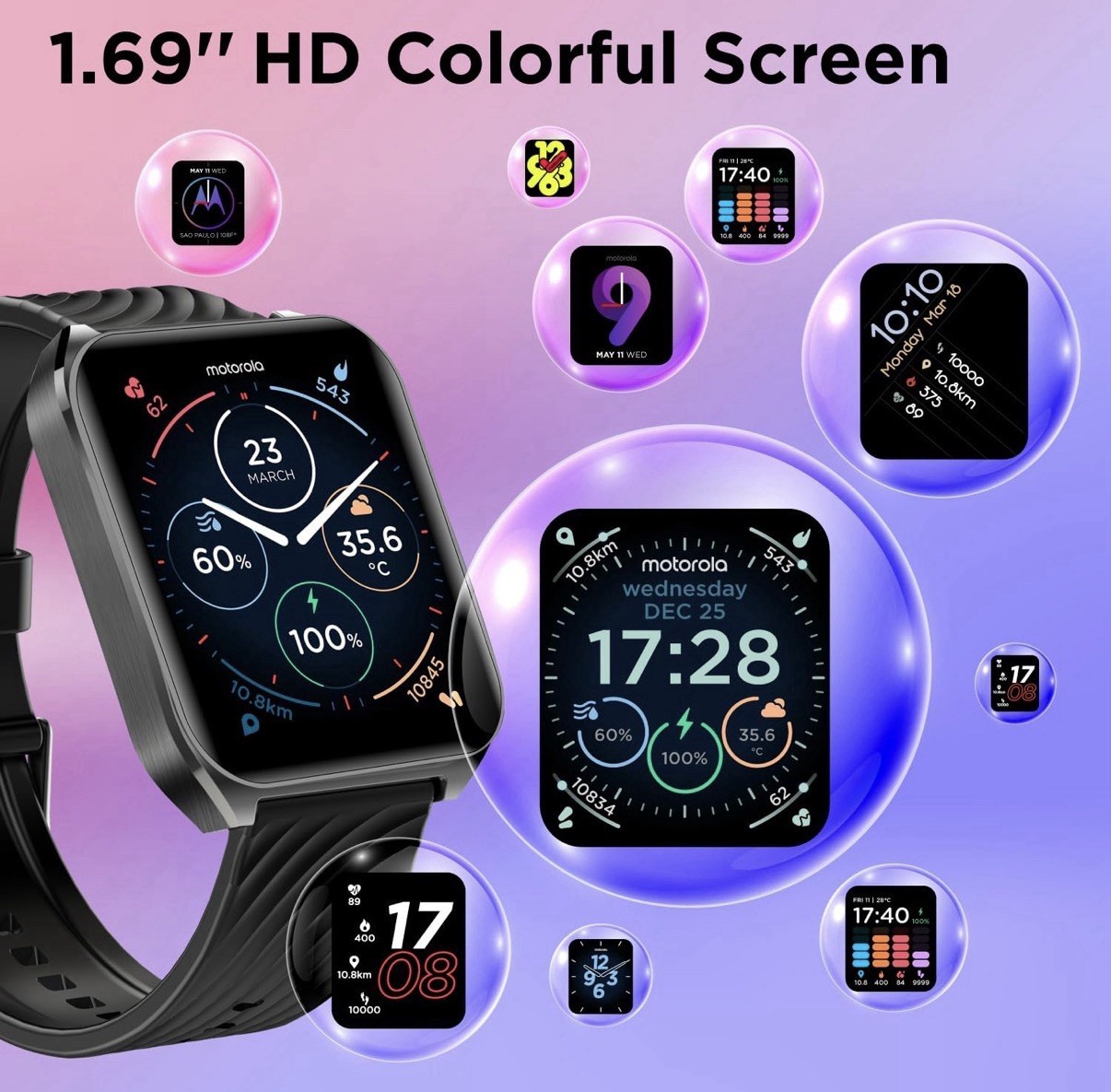 Motorola Moto Watch 70 – Health and Fitness Bluetooth Smartwatch Black MOSWZ70-P