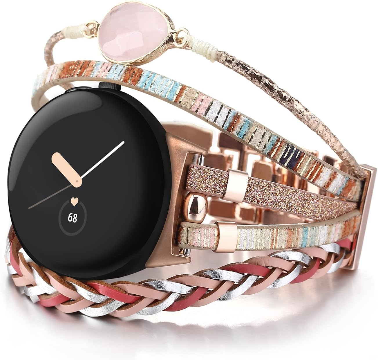 Boho Leather Strap Compatible with Google Pixel Watch 4 41mm Dressy Beaded