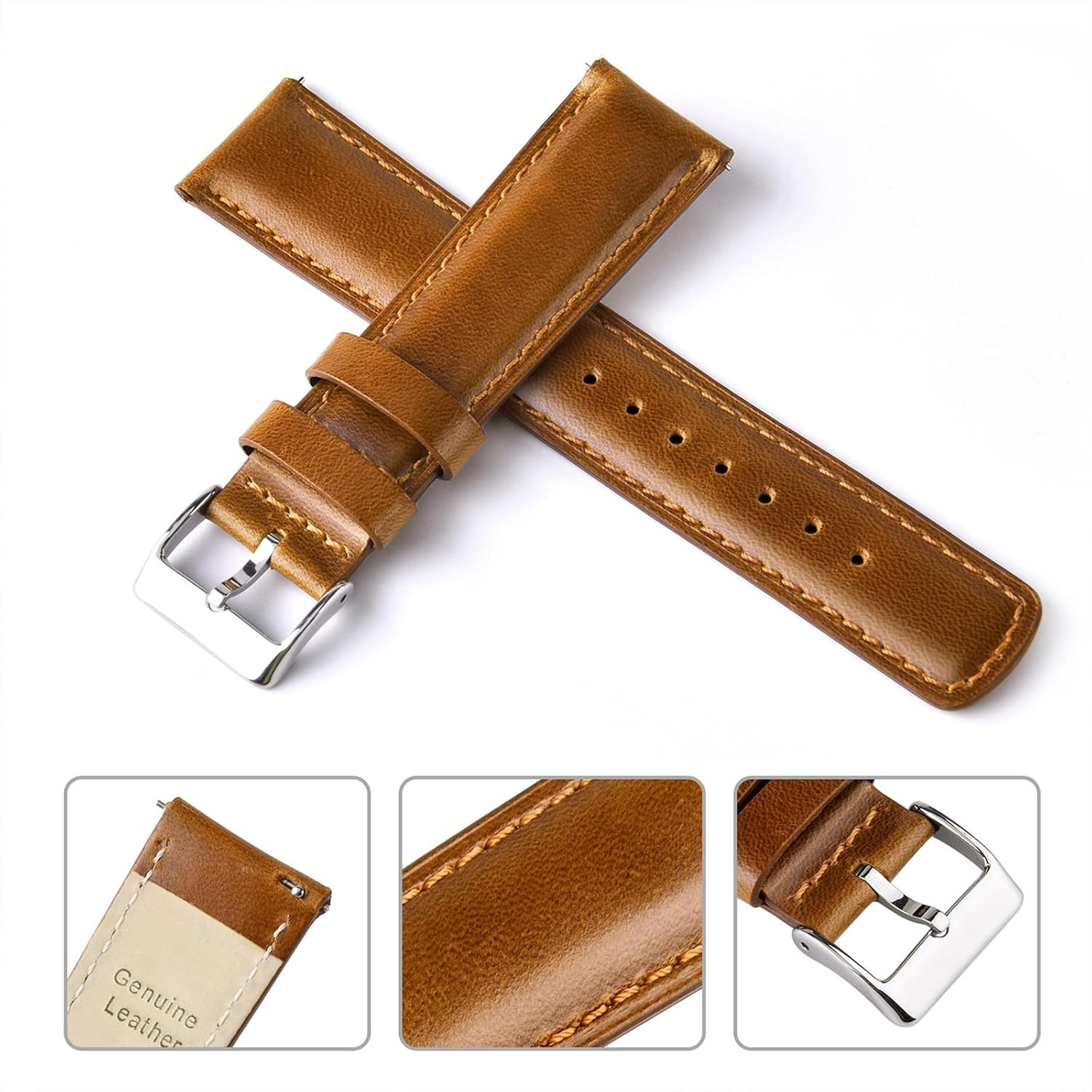 Leather Watch Bands for Men Women Genuine Quick Release Straps, Gift Ideas