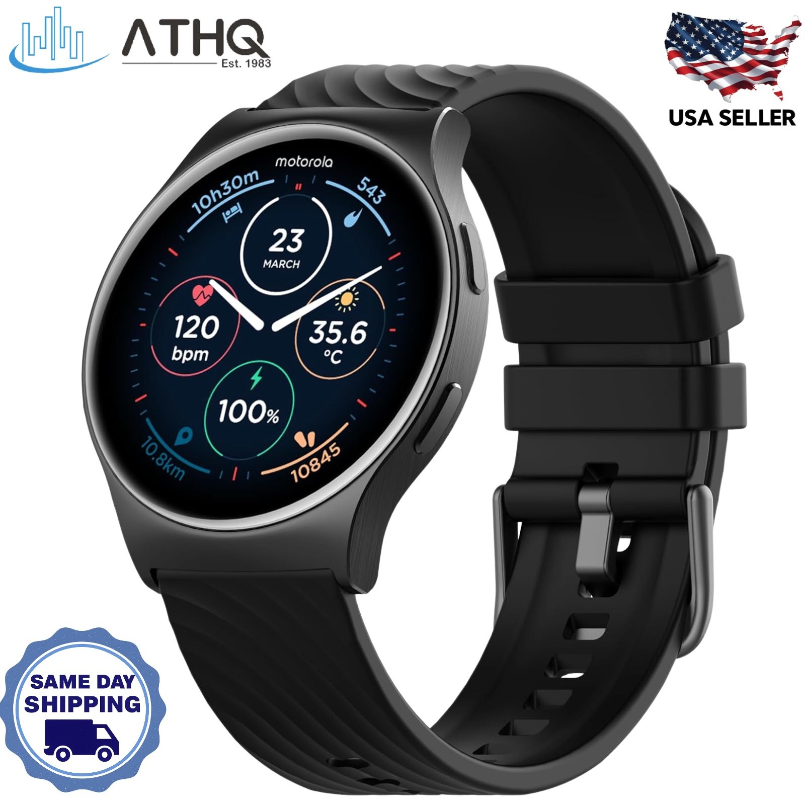 Motorola Moto Watch 120 AMOLED Bluetooth Smartwatch Heart Rate SpO2 Fitness NEW