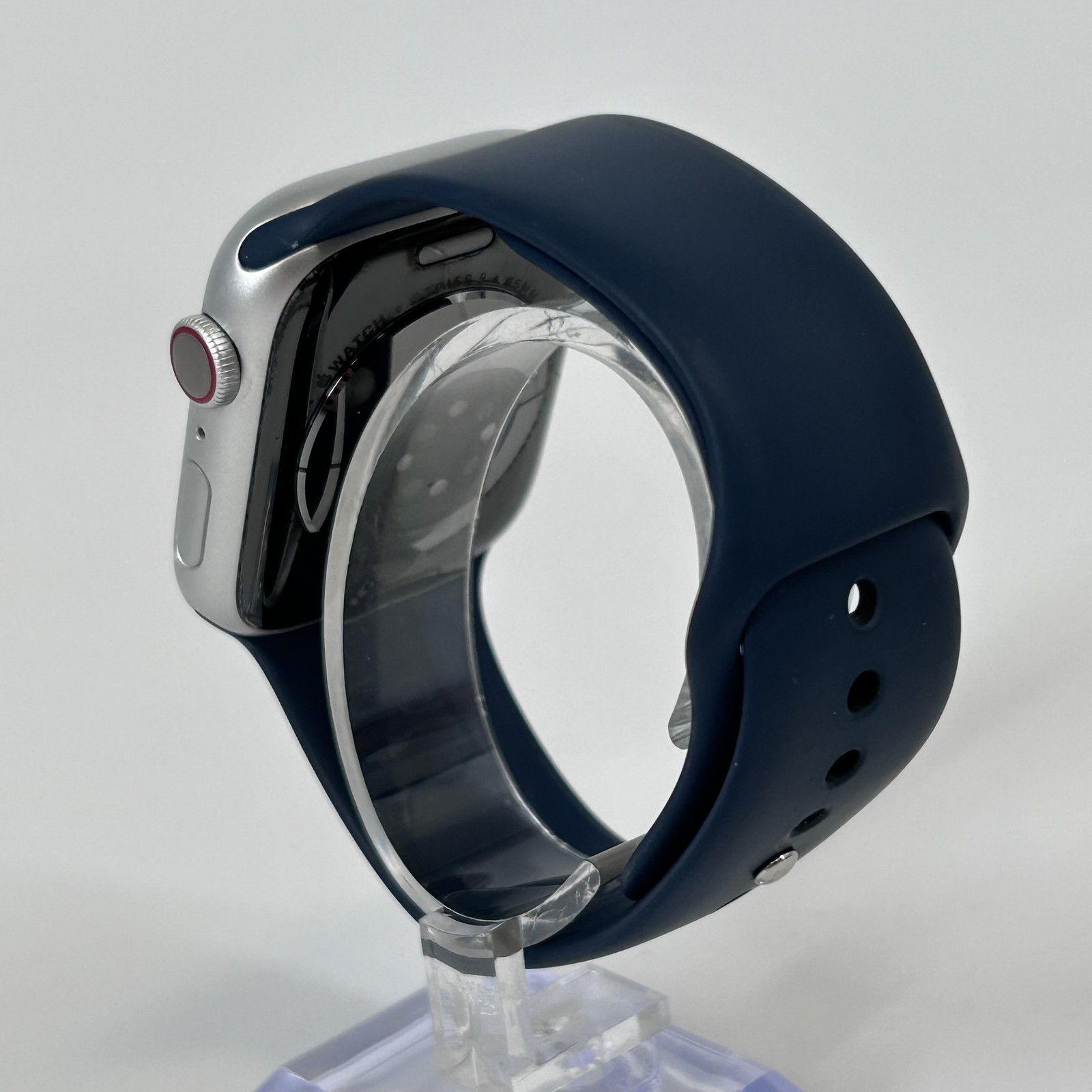 Apple Watch (Series 9) 45mm Silver Aluminum (LTE) w/ Navy Blue Sport – Very Good