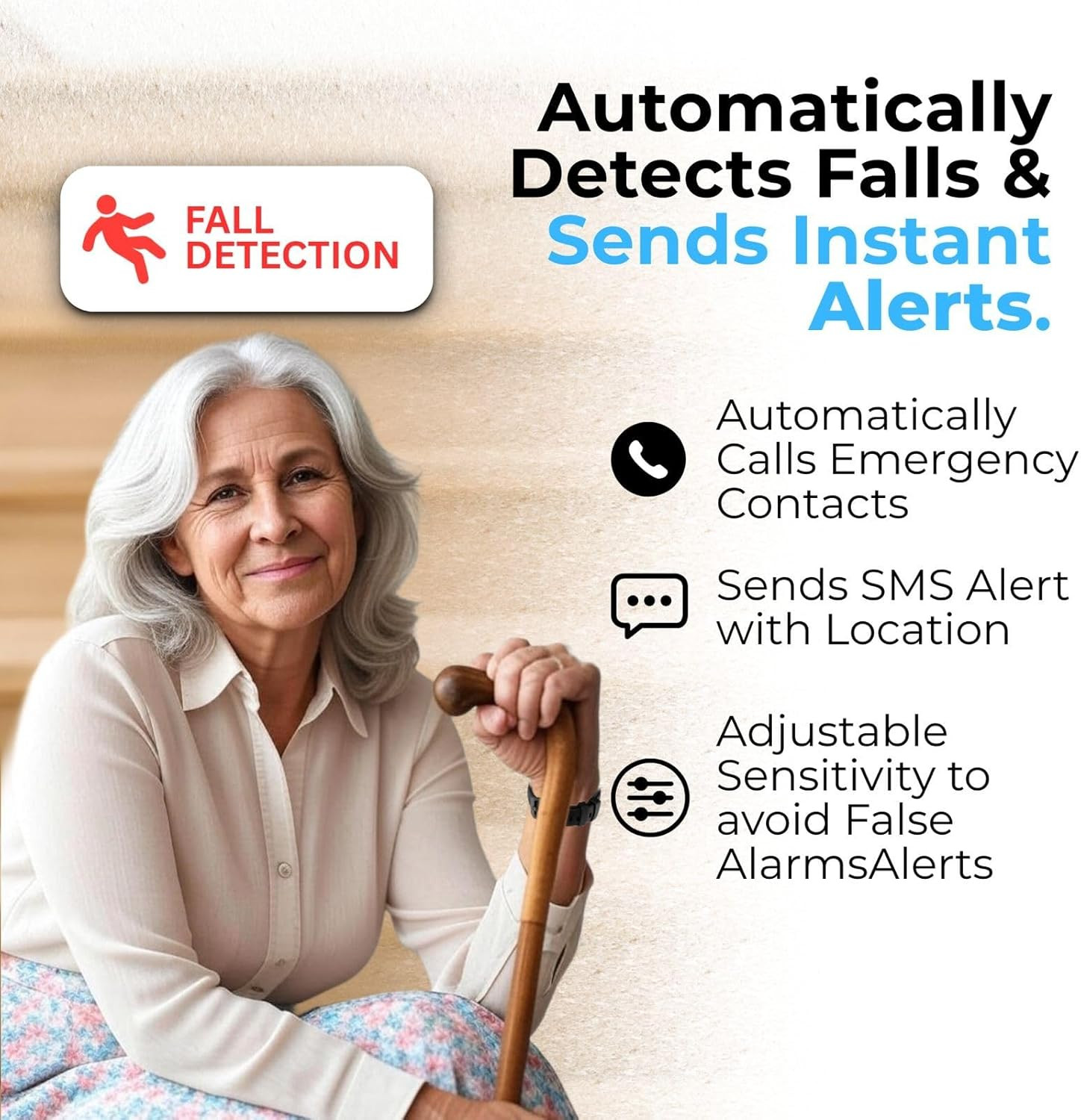 Smartwatch: Medical Alert Bracelet with GPS Tracker, Fall Detection Smart Watch,