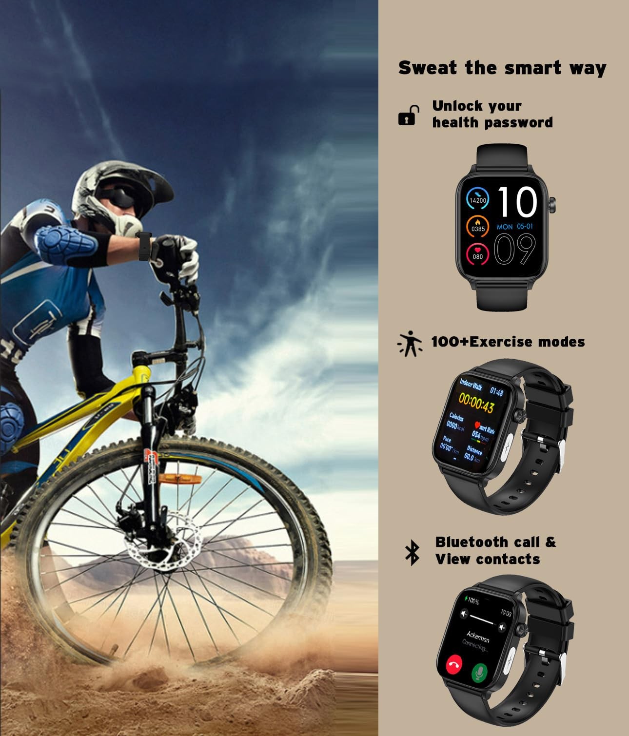Geelouxian ET570 Smartwatch 1.96″ HD Touchscreen IP68 Waterproof Black for