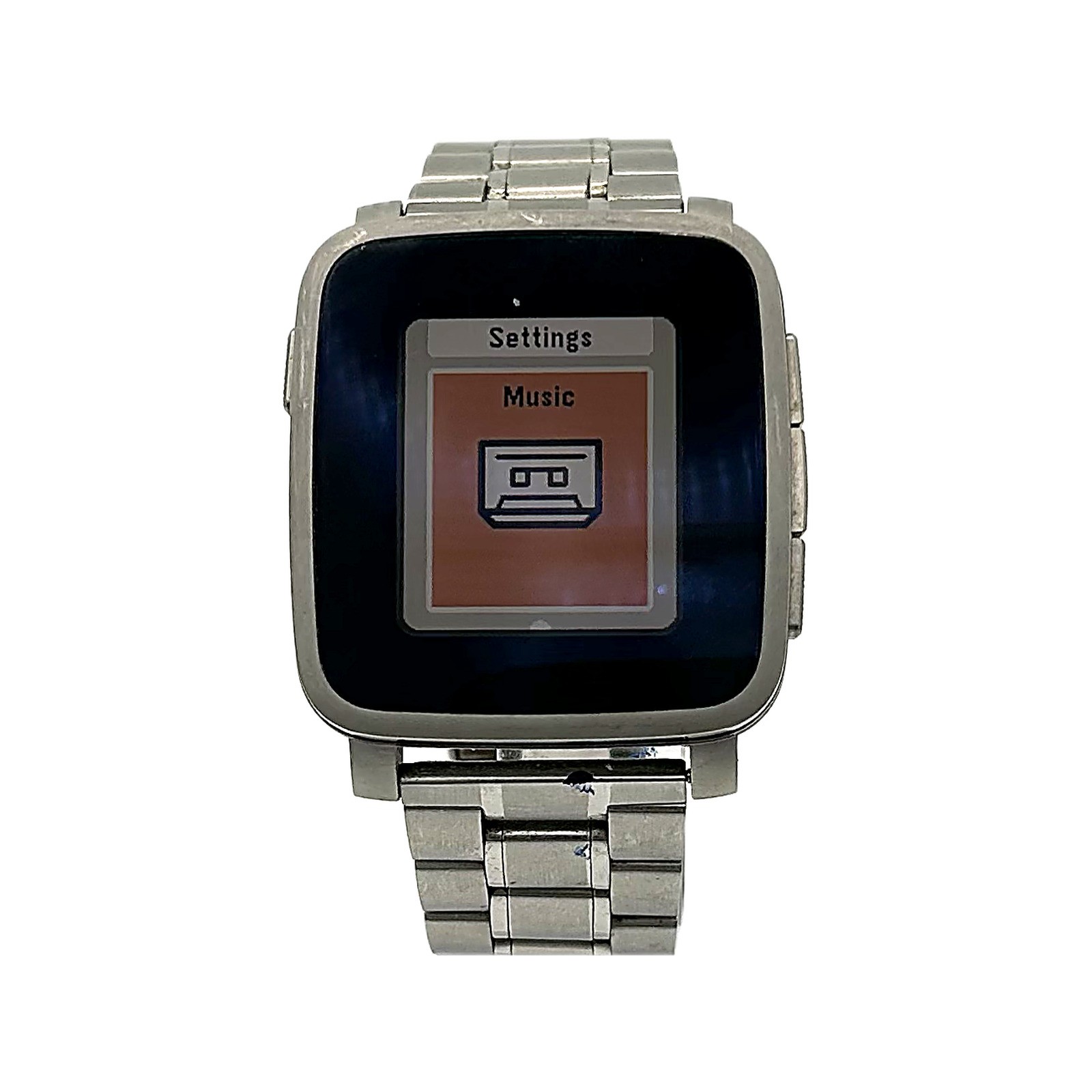 Pebble Time Steel Smart Watch Silver Stainless Link Bracelet Color E-Paper 38mm