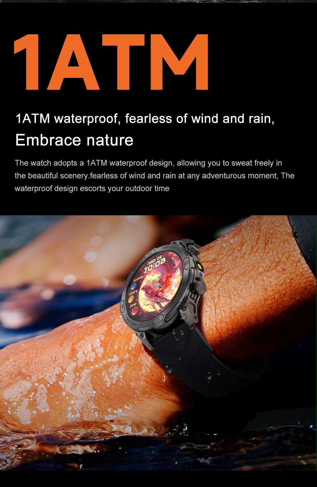Tactical Smartwatch with Compass 100+Sports Modes Fitness Tracker Heart Rate