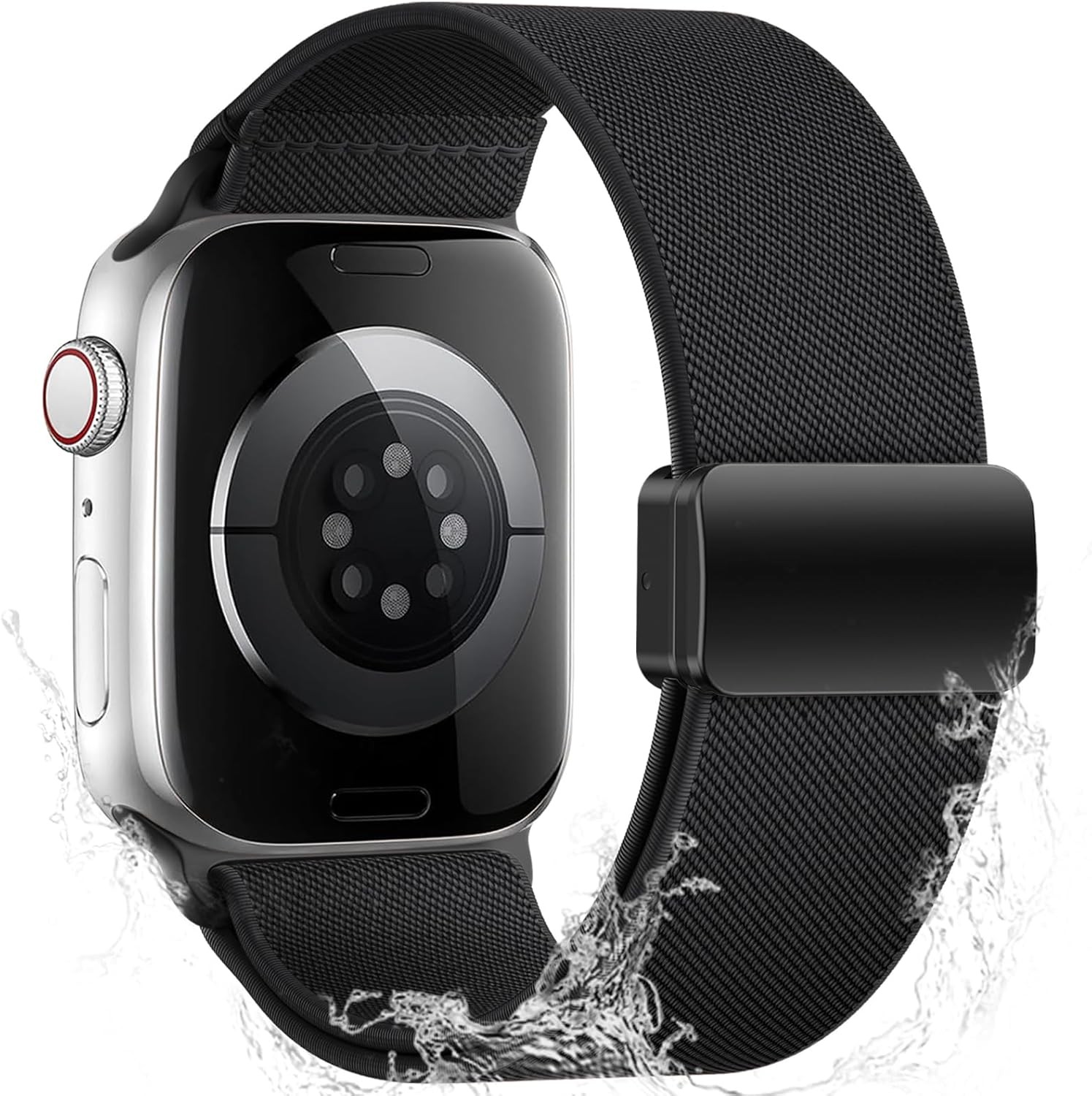 Nylon Stretch Band for Apple Watch 44mm 45mm with Magnetic Clasp – Soft & Elasti