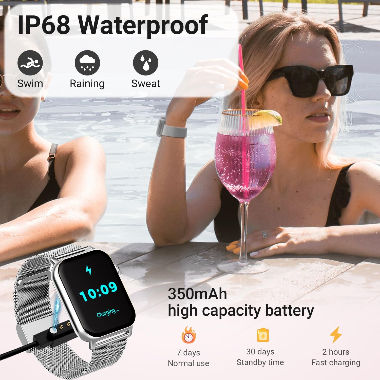 Trendia Smart Watches for Women, 1.83” HD Fitness Watch, Silver