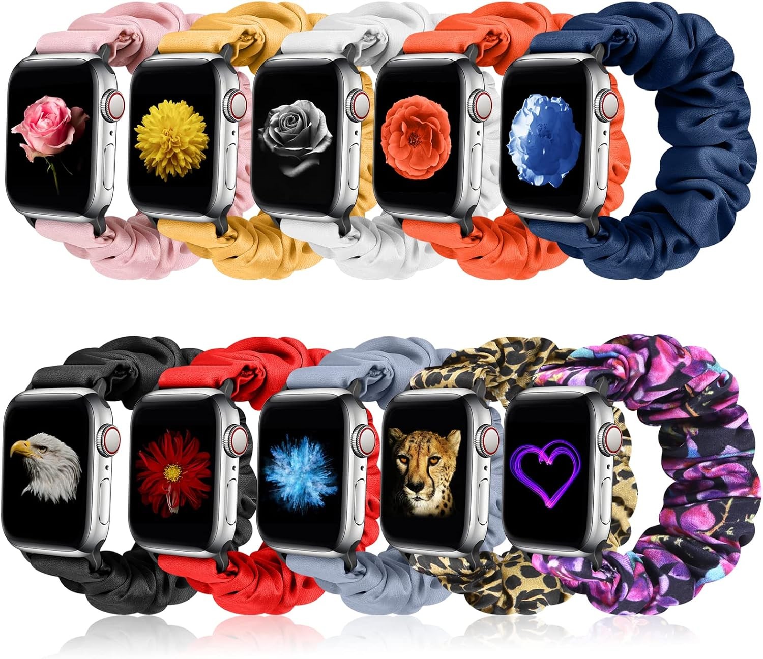 10 Pack Scrunchie Strap Compatible with Apple Watch Series 7 44mm Women