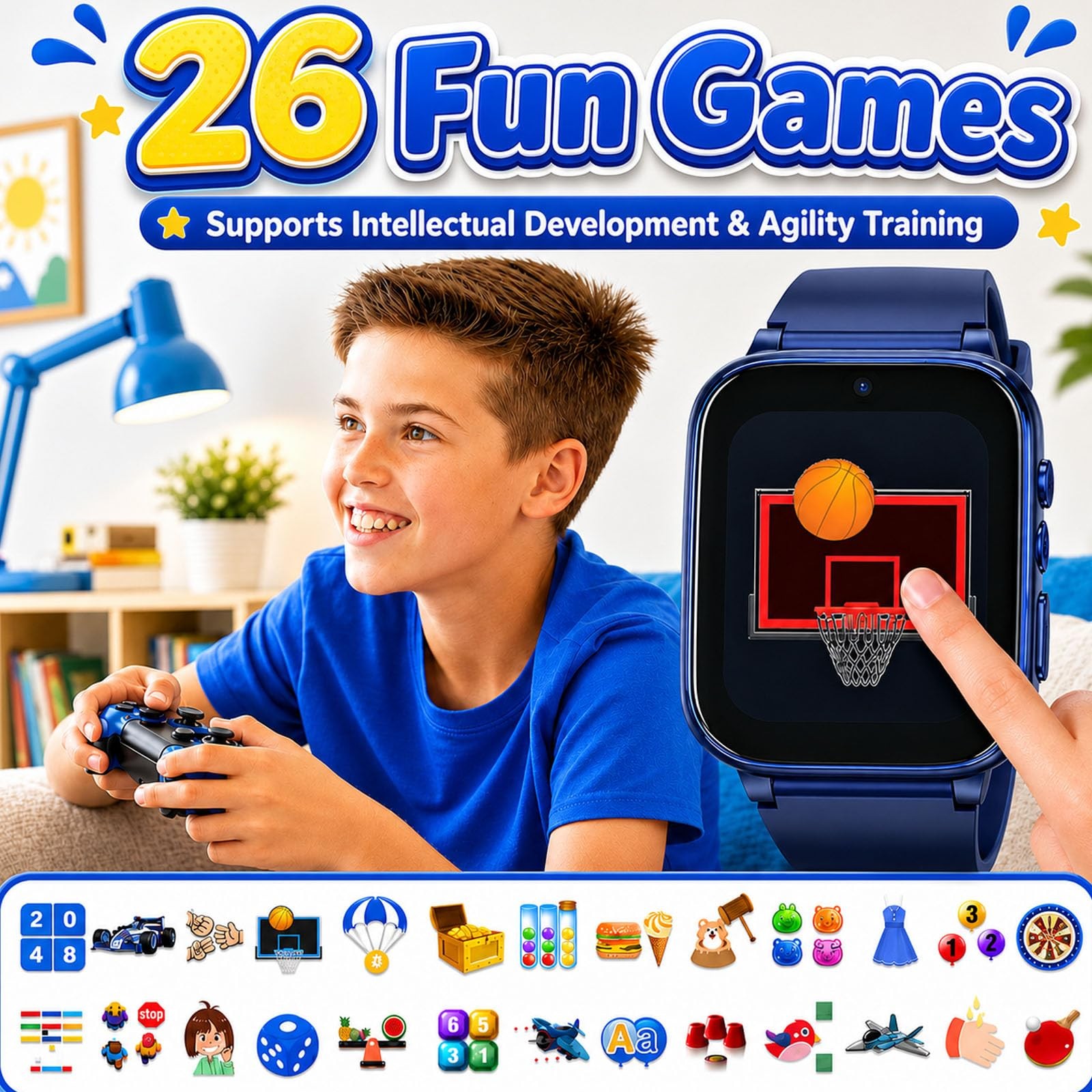 Goodatech 1.69 Kids Smart Watch Blue 4-12 Years Boys Girls
