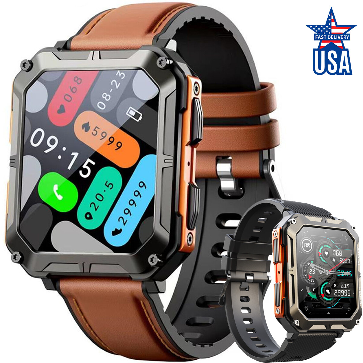 Smart Watch Military Tactical Men Sport Heart Rate Fitness Tracker Wristwatch *