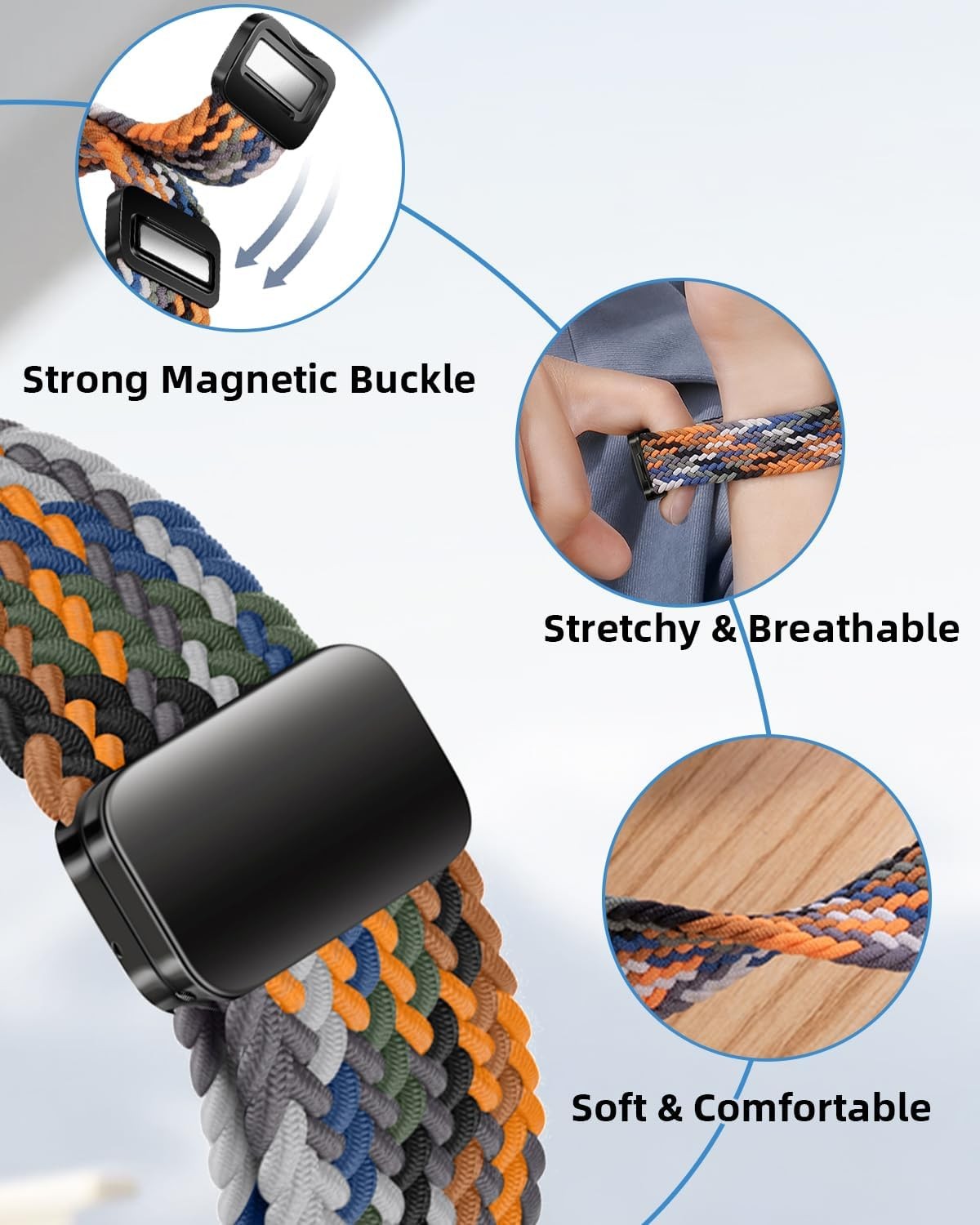 Braided Band for Galaxy Watch 6 7 5 Pro 40mm 44mm 46mm Elastic Nylon Strap