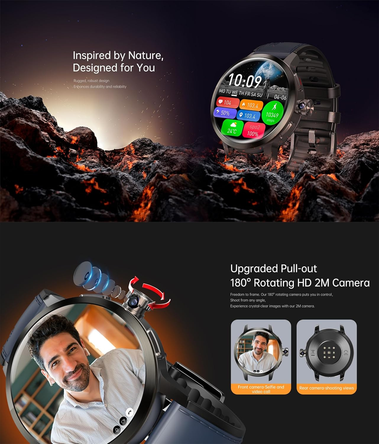 4G Smart Watch SL8541E Quad Core 2GB+16GB Rotating Camera Men Watch 1.75″ AMOLED