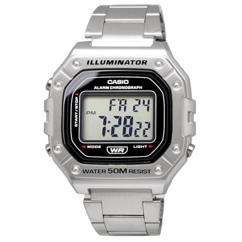 CASIO Men’s Digital Watch W-218HD-1AV Silver Metal Band Stopwatch Alarm