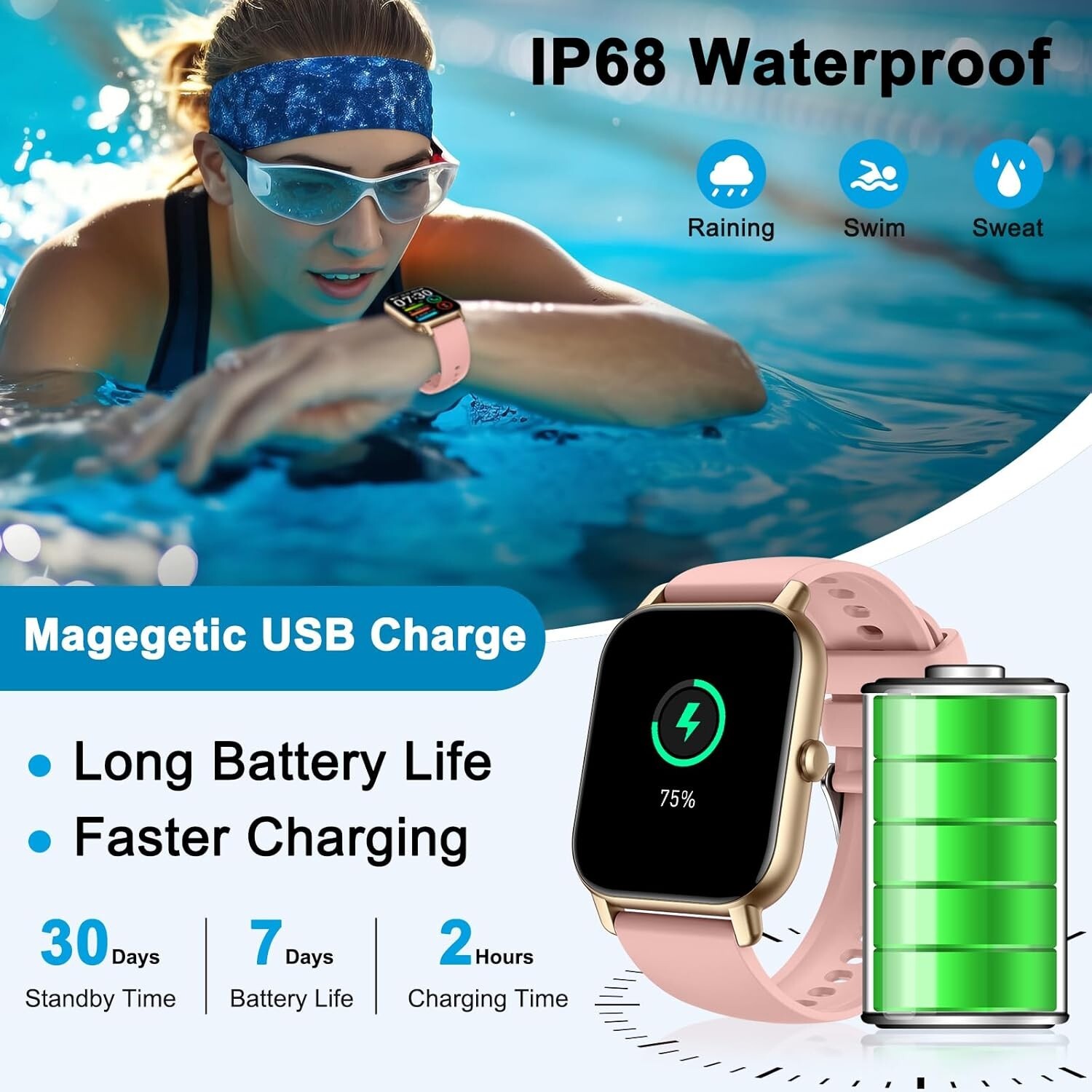 Reloj Inteligente Para Mujer, Pantalla Táctil 1.85 Pulgadas, Deportivo Fitness