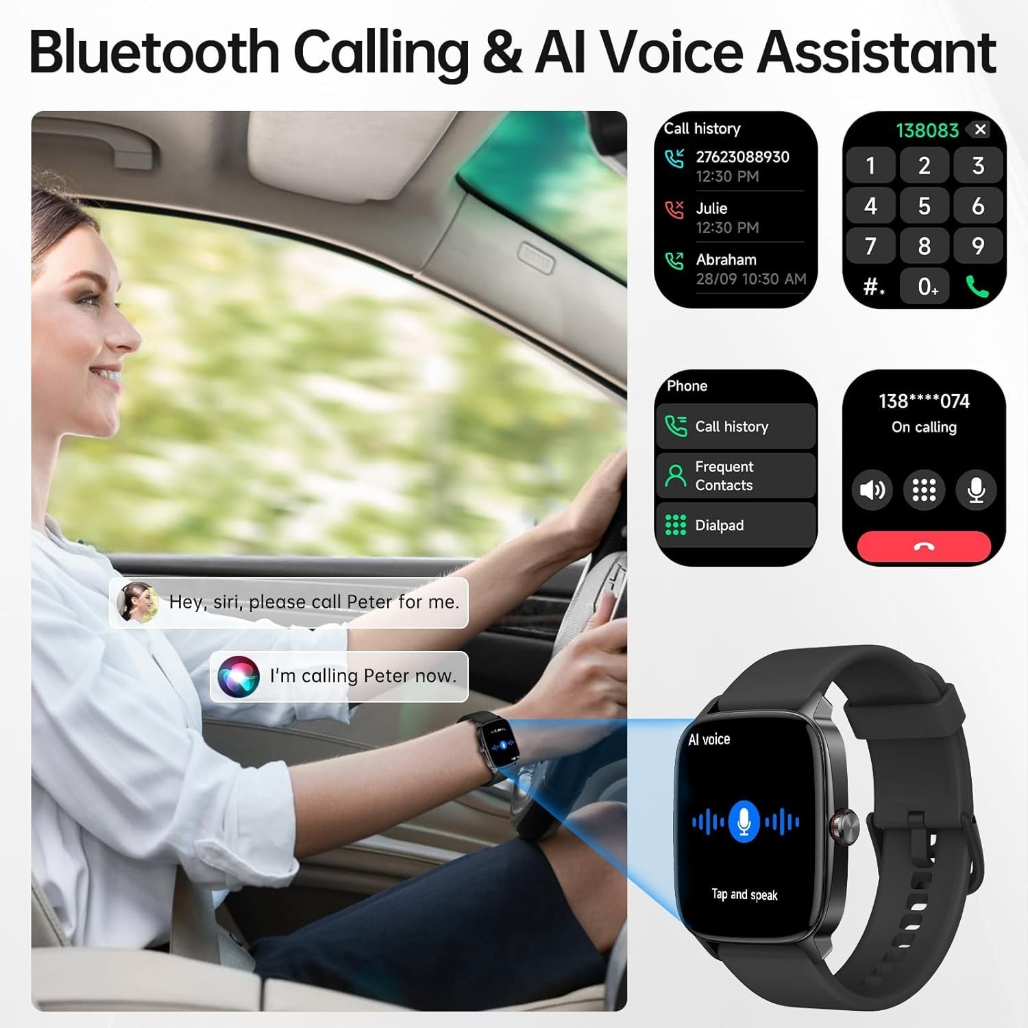 Smart Watches for Women Men with Bluetooth Call & AI Voice, 1.85″ HD Fitness