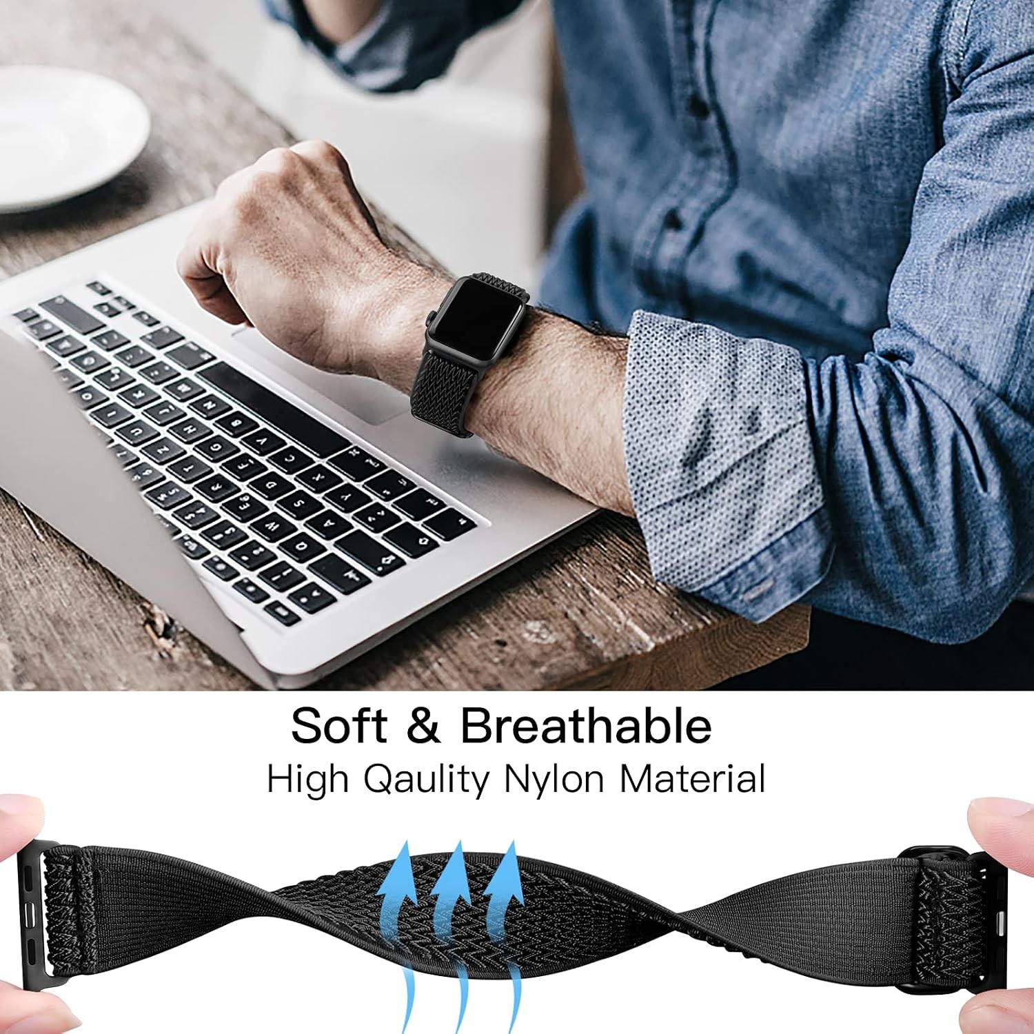 Stretchy Nylon Solo Loop Strap for Apple Watch Series 11 38/40mm Compatibility