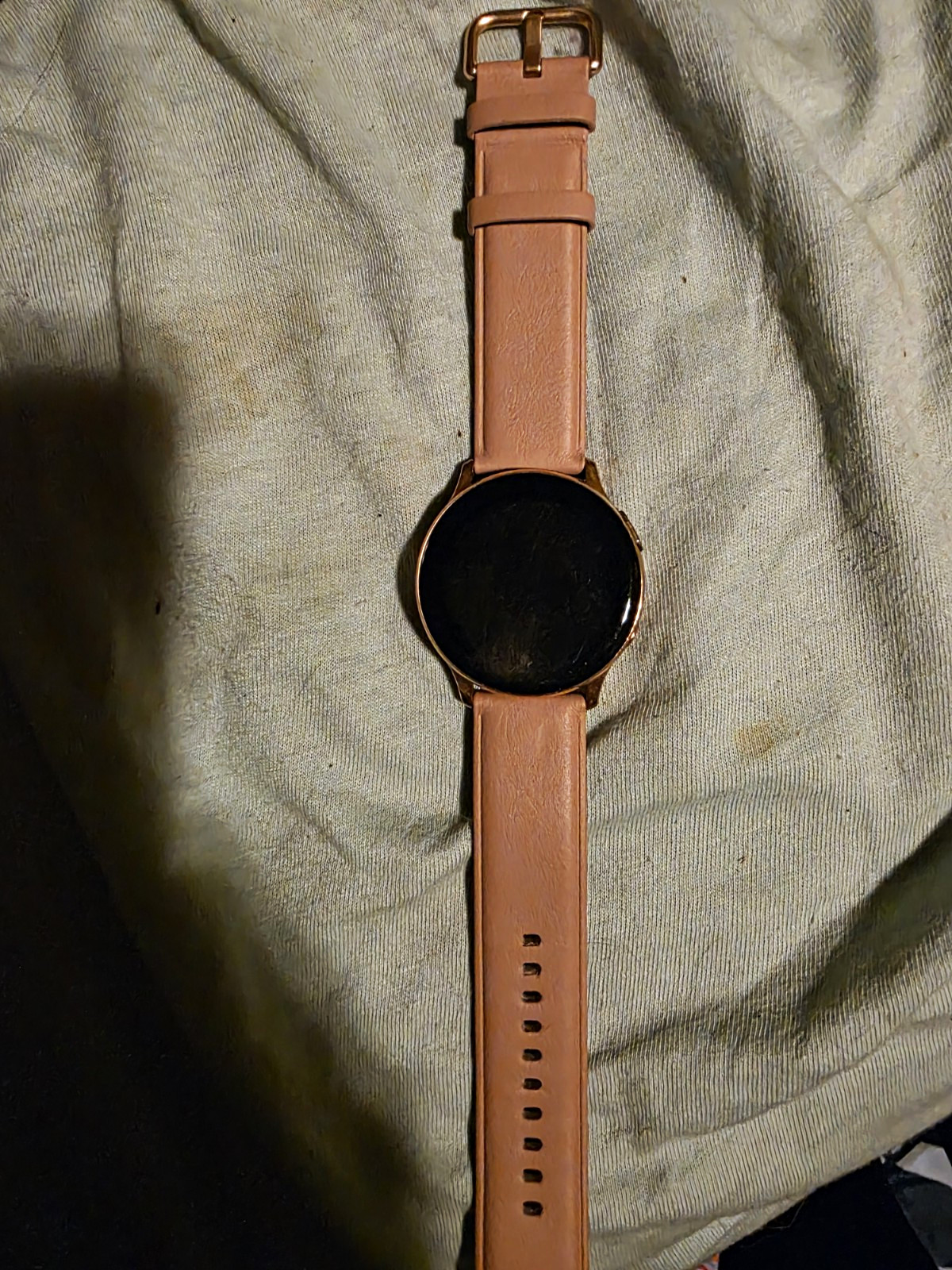 42mm Round Smart Watch Rose Gold Stainless Steel Case Pink Leather Band HR