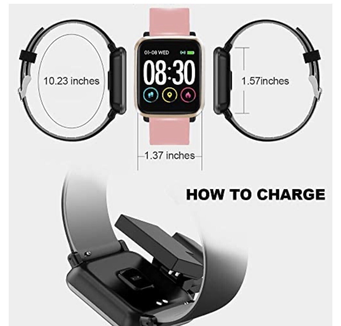 HuaWise Smart Watch Compatible with iPhone and Android Phones BLACK
